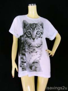 Kitty CAT T shirt, Cute KITTEN Print ART, White S M & L  