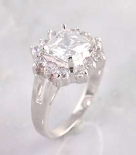 Sterling Silver Square Princess Cut CZ Ice Stone Ring  