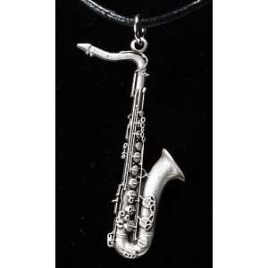  Harmony Jewelry Tenor Sax Necklace   Pewter Musical 
