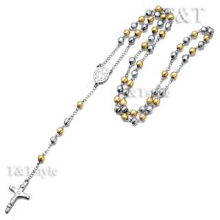 14K Gold GP 316L Stainless Steel Rosary Bead Necklace (RB02 