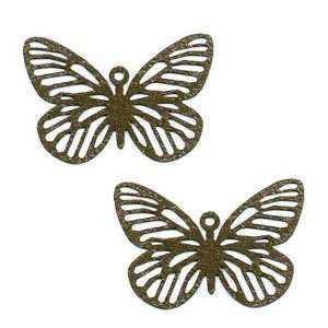 Olive Green Color Coated Brass Filigree Stampings By Ezel   Butterfly 