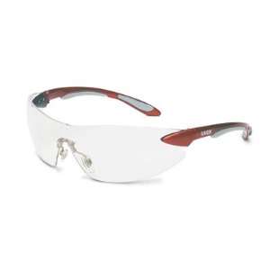 Uvex Ignite Safety Glasses, Red/Silver Frame   Clear Uvextra AntiFog 