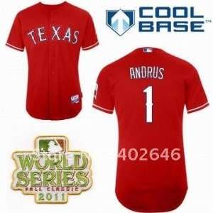  texas rangers #1 elvis andrus red jerseys w/2011 world 