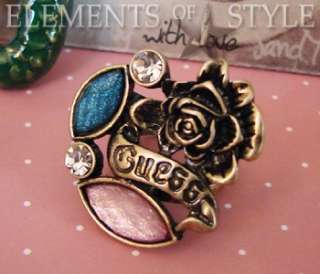   Necklace + Floral Earrings + Matte Gold Vintage Rose Ring 3 Pc Set