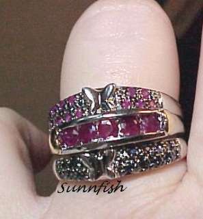 GORGEOUS TWO TONE RUBY RING STERLING SILVER SIZE 8  