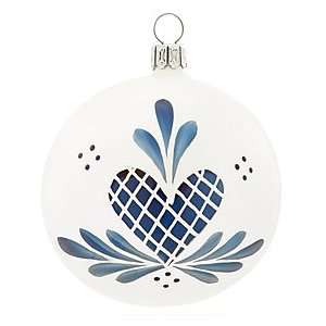  White With Blue Delft Heart Glass Ornament