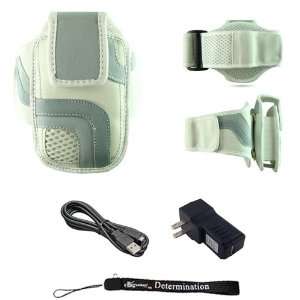  White Adjustable Deluxe Sportband / Workout Armband with 