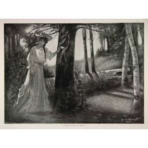  1908 Print Geo. W. Barratt Victorian Woman Note Tree 