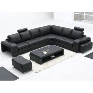   Modern Black Full Leather Sectional Sofa   RSF