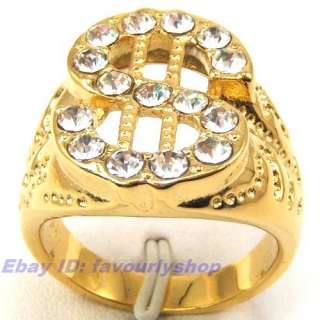 CZ INLAID $ PATTERN 18K GOLD GEP SOLID FILL RING 10#  