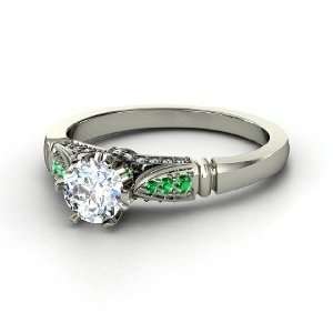  Elizabeth Ring, Round Diamond Palladium Ring with Emerald 