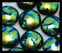 RIPPLE GREEN BLUE Fused Glass DICHROIC Cabochons  