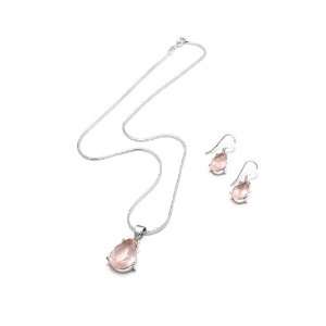 Angel Rocks Rose Quartz Teardrop Earrings and Necklace Set