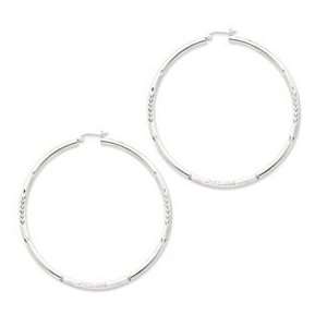  Silver Polished & Satin Diamond Cut Hoop Earrings: Jewelry