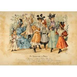  1895 Victorian Lady Children Girls Costume Lithograph 
