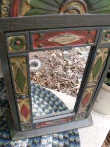   Hand Carved Wood Folk Art Vanity Mirror Medicine Cabinet WOW!  