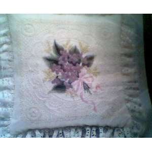  Violets on Illusion Lace Pillow Crewel Embroidery Kit 