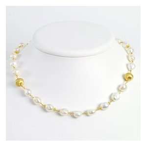  Sterling Silver and Vermeil White Pearl Necklace   16 Inch 