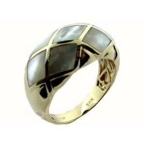  White Mother Of Pearl Diamond Back Ring, 14k Gold Jewelry