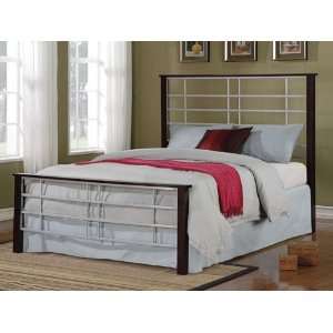  Queen Two Tone Metal Bed with High Headboard & Low Profile 
