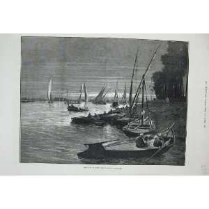   1883 Cairo Egypt Harbour Boulak Sailing Boats Montbard