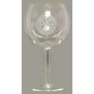   Etched Nautical Compass Red Wine Glass 7 1/4H Set / 4: Home & Kitchen
