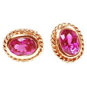 18k Rose Gold Pink Sapphire Braided Stud Earrings Carat Total Weight 1 