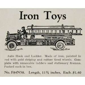   Toy Iron Fire Truck Hook Ladder   Original Print Ad: Home & Kitchen