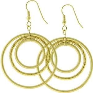  Matted Goldtone Inscribed Circles Hoop Earrings