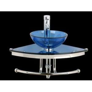  Mini Blue Glass & Chrome Sink, Corner Sink