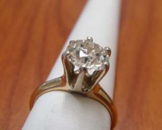   GOLD LADIES 1.68 CT DIAMOND SOLITAIRE MINE CUT ENGAGEMENT RING  