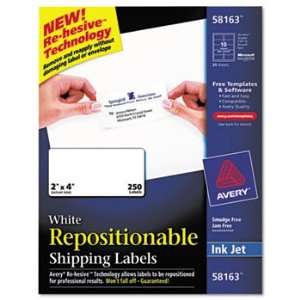  New Avery 58163   Re hesive Inkjet Labels, 2 x 4, White 