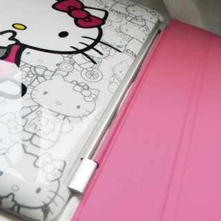 iPad 2 Premium PU Leather Smart Cover + Hello Kitty Hard Back Case 