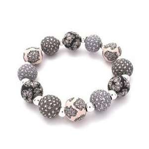  Inked Ivory Large Bead Bracelet with Sterling Rounds 