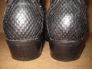 LARRY MAHAN Vintage Rare Black Leather Exotic Snakeskin Cowboy Boots 