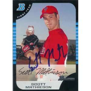  Scott Mathieson Signed Phillies 2005 Bowman Rookie Card 