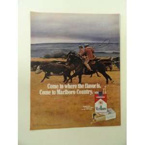 Marlboro Red Or Longhorn filter Cigarettes,1971 print ad (2 cowboys on 