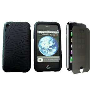  iPhone 3G/3GS Black Swirly Silicon Case + Privacy Screen Protector 