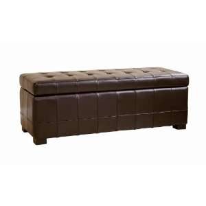  Dark Brown Full Leather Storage Bench Ottoman with Dimples 