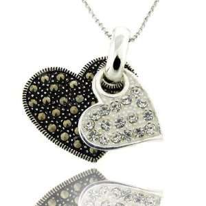   Sterling Silver Marcasite and Cubic Zirconia Heart Necklace Jewelry