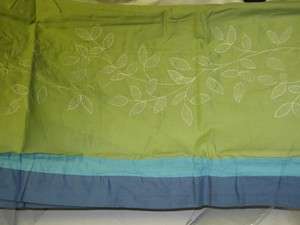 NEW JC Penny Green/Blue Valance With Stitched Flowers And Stems  