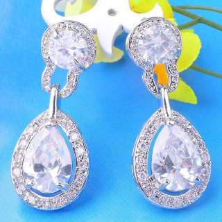 Clear Teardrop Cubic Zirocnia Crystal Dangle Earrings  