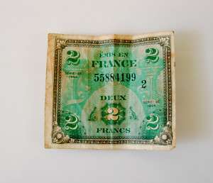 1944 France Deux Francs 2 Bill Note WWII Occupation  