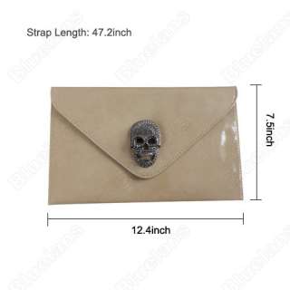Punk Envelope Skull Clutch Evening Shoulder Bag Patent Leather Metal 