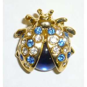  Blue Stone & Crystal Ladybug Pin Jewelry