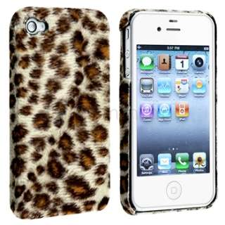 Brown Leopard Furry Rear Hard Clip on Case Cover for iPhone 4 G 4S USA 