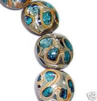 Handmade Lampwork Glass Lentil Beads Blue 15mm 8 Beads (#a90s)  