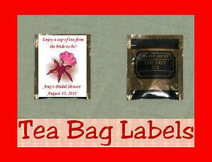 Wedding Shower Flowers or Shells Favor Tea Bag Labels Personalized 