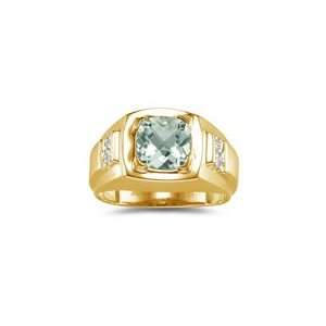 04 Cts Diamond & 1.58 Cts Green Amethyst Ring in 14K Yellow Gold 10 