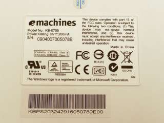 eMachines PS/2 Black & White Keyboard KB 0705 KB 0511  